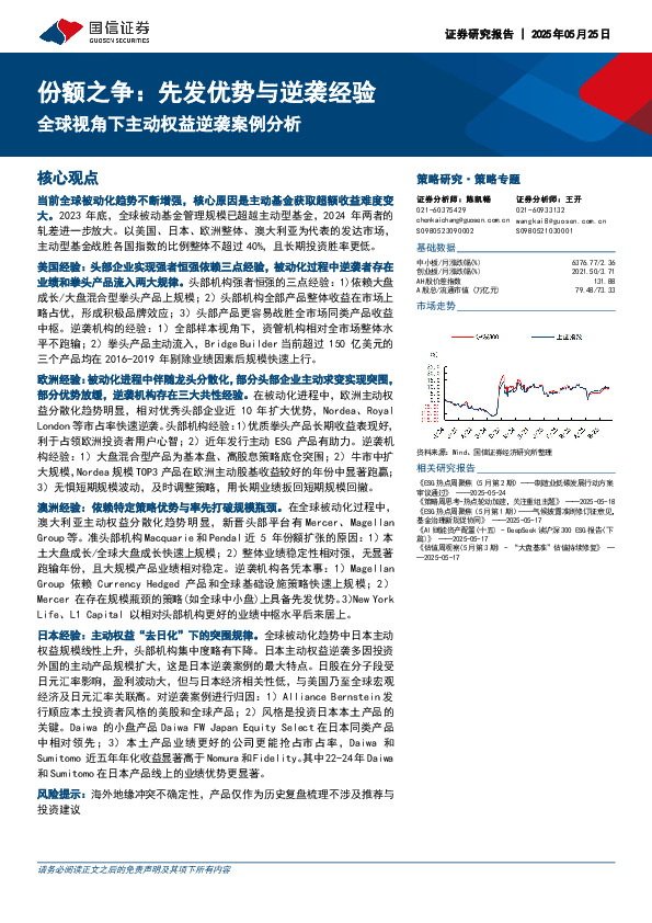 全球视角下主动权益逆袭案例分析：份额之争：先发优势与逆袭经验