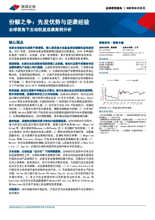 全球视角下主动权益逆袭案例分析：份额之争：先发优势与逆袭经验