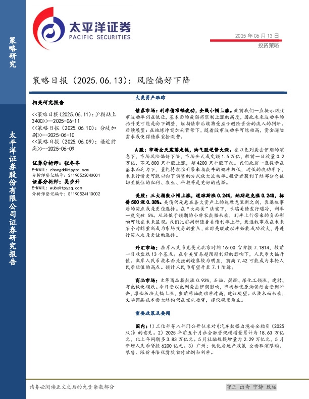 策略日报：风险偏好下降