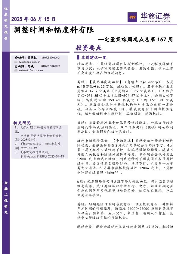 定量策略周观点总第167周：调整时间和幅度料有限