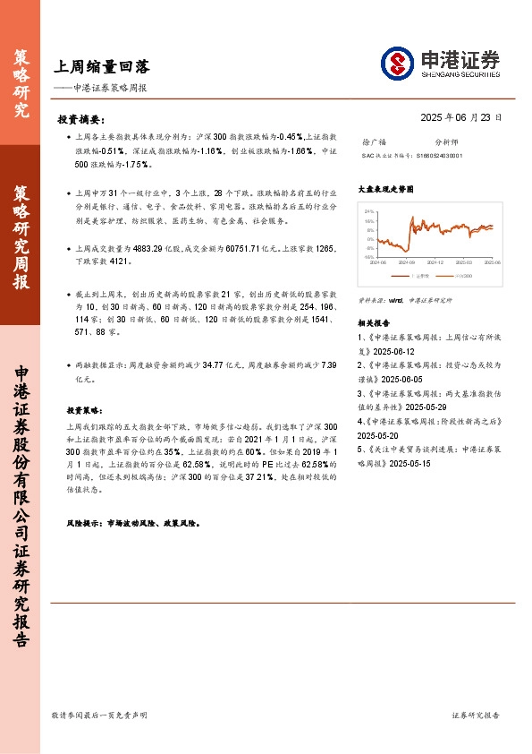 策略周报：上周缩量回落