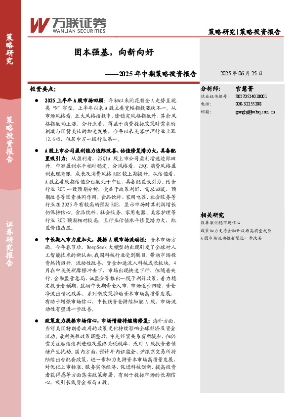 2025年中期策略投资报告：固本强基，向新向好