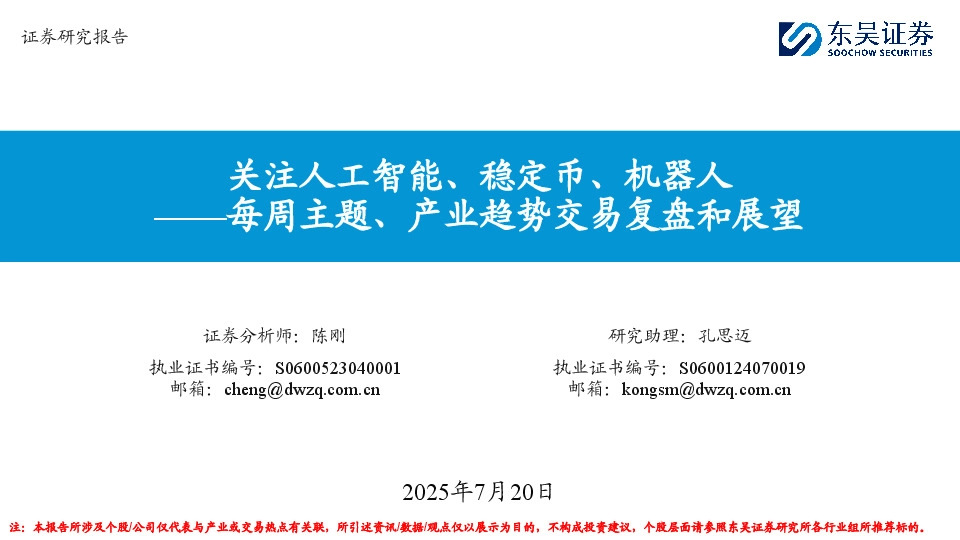 每周主题、产业趋势交易复盘和展望：关注人工智能、稳定币、机器人