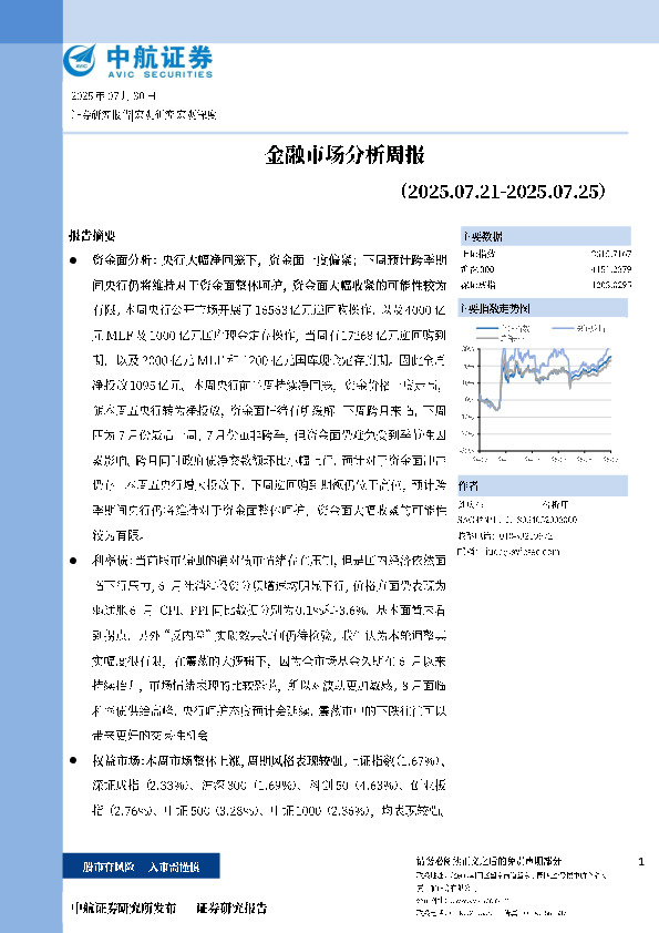 金融市场分析周报