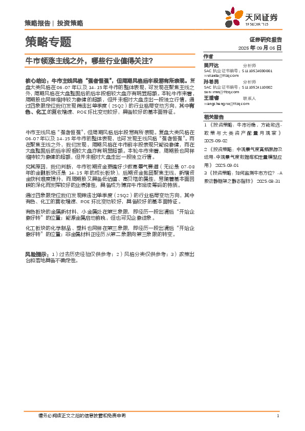 策略专题：牛市领涨主线之外，哪些行业值得关注？