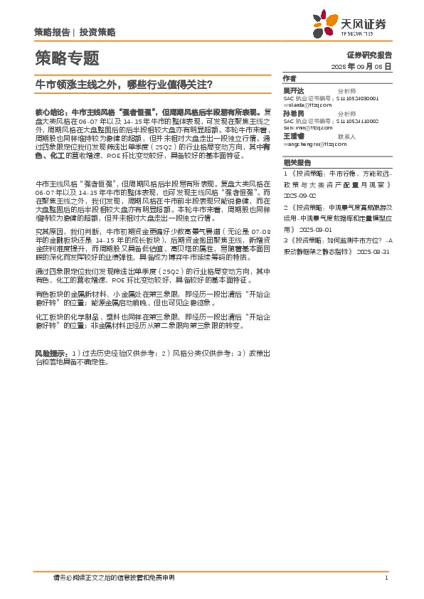 策略专题：牛市领涨主线之外，哪些行业值得关注？