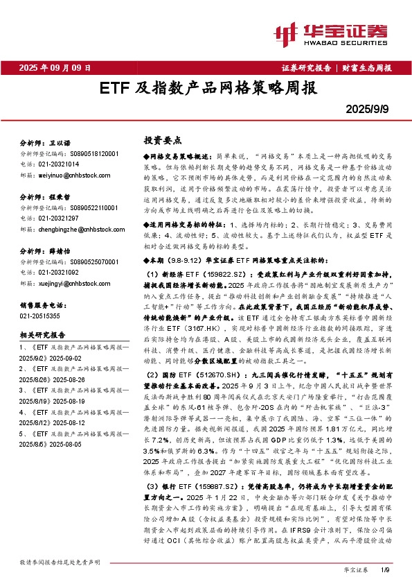 ETF及指数产品网格策略周报