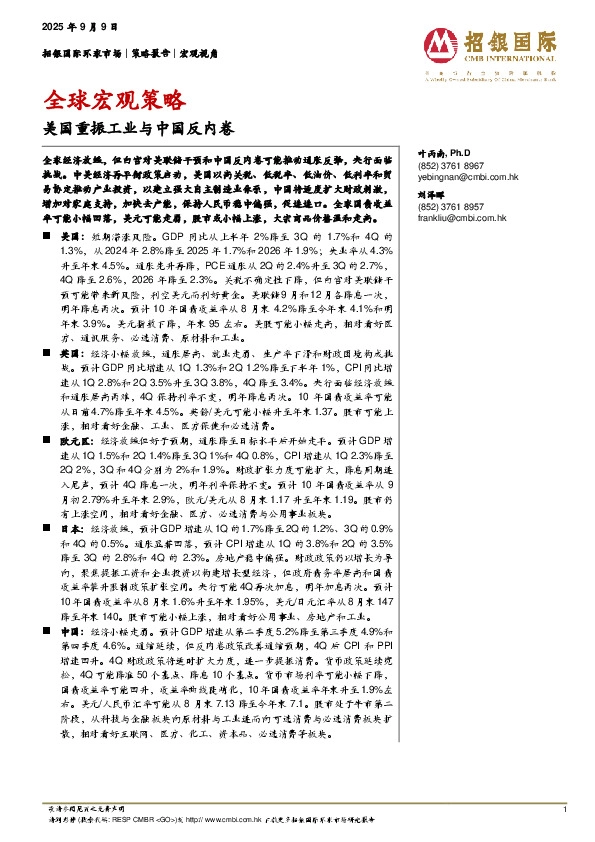 全球宏观策略：美国重振工业与中国反内卷