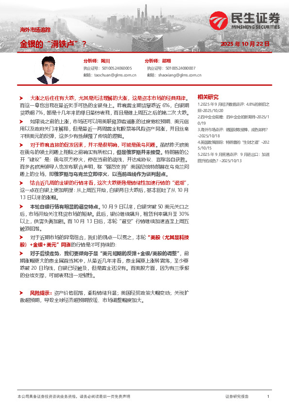 海外市场追踪：金银的“滑铁卢”？