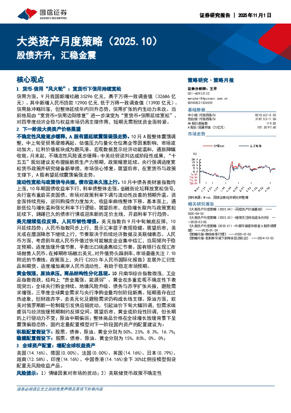 大类资产月度策略（2025.10）：股债齐升，汇稳金震